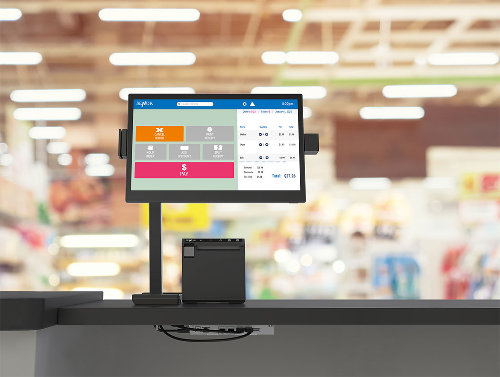 An SENOR all-in-one POS system display in the supermarket